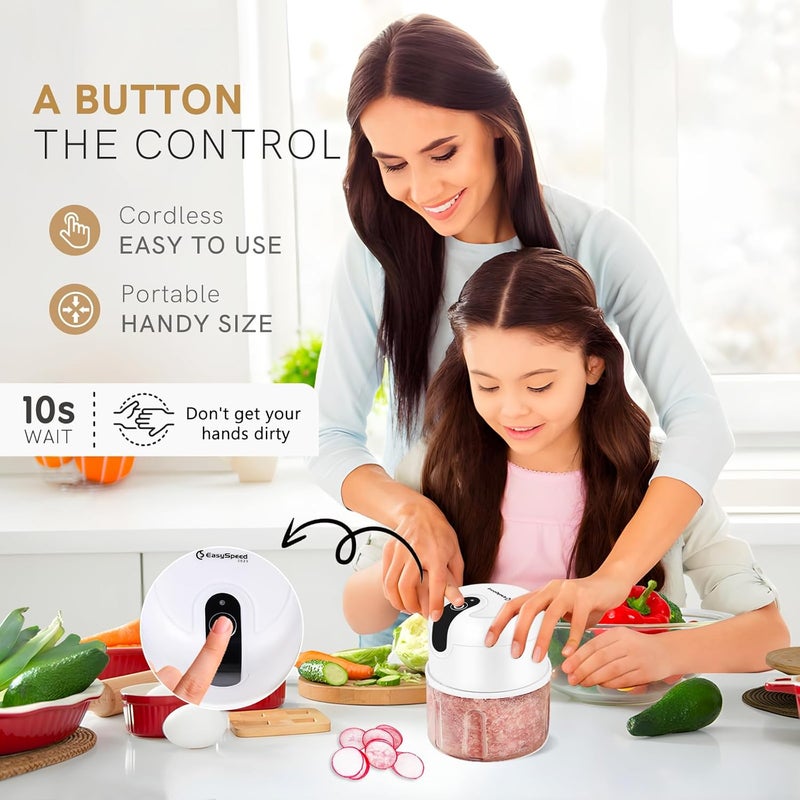 EASY SPEED EASYSPEED Electric Garlic Chopper 1Cup, Mini USB Charging Wireless Food Processor with 304 Stainless Steel, 2 Sharp Blades, Portable Kitchen Meat Grinder for Onion, Garlic, Ginger, Chili - Image 4